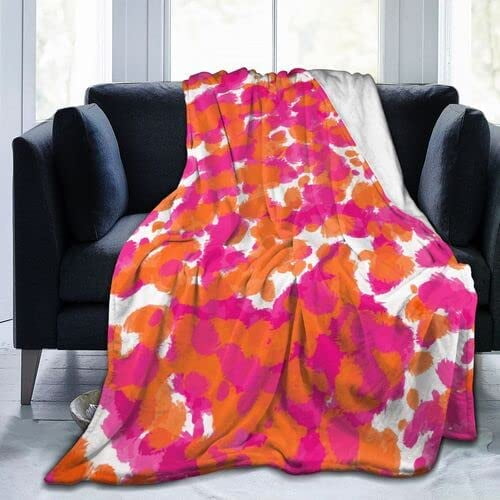 Flannel Throw Blanket Bold Girly Hot Pink Fuchsia and Orange Paint