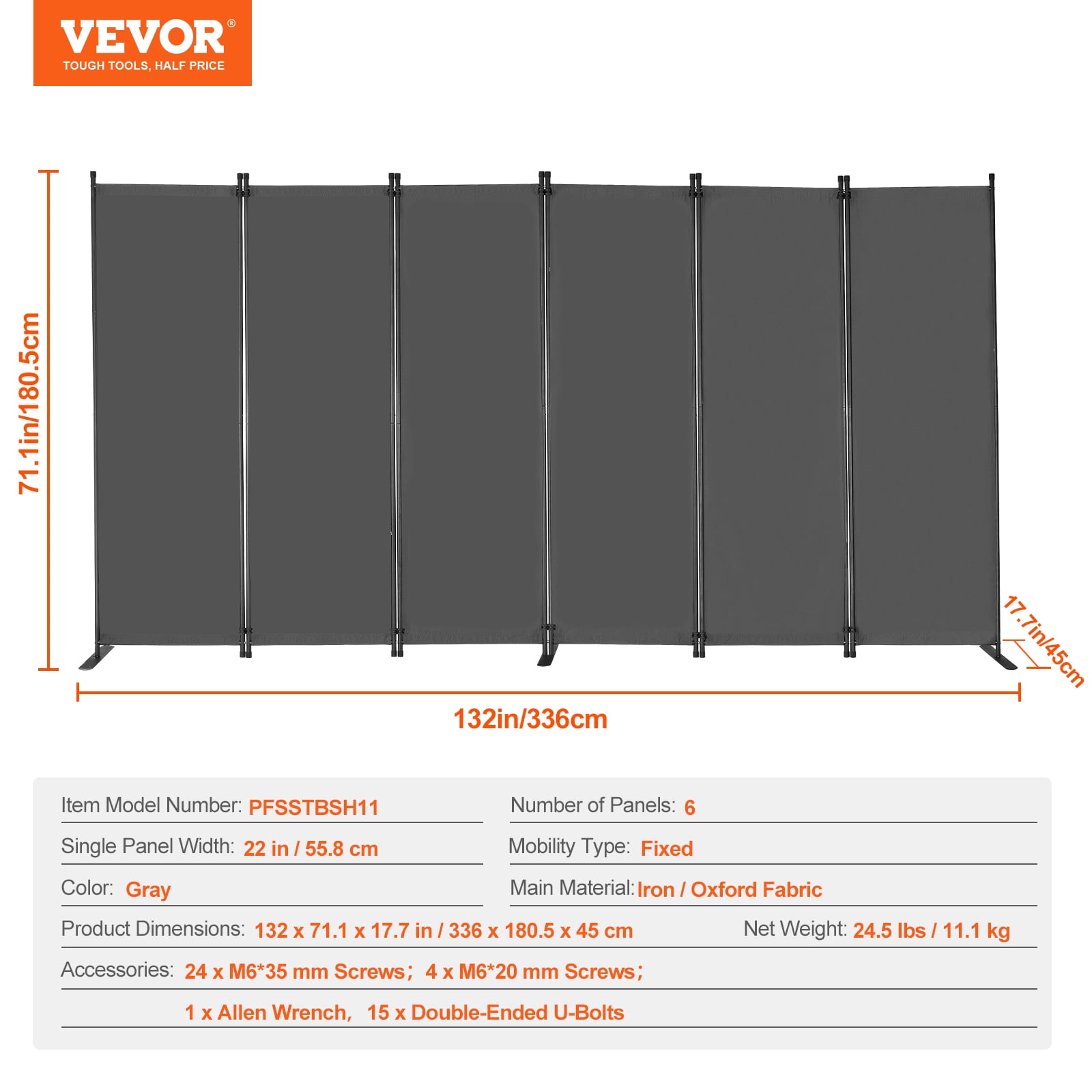 KFFKFF 6 Panel Room Dividers, 122*71 inch Foldable Privacy Screen,  Oxford Cloth Panels With Sturdy Frame for Workspace, Bedroom, Study Room