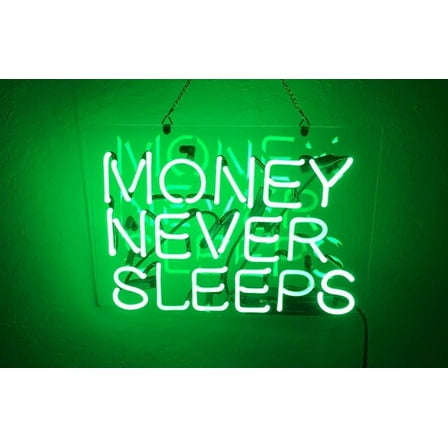 Queen Sense 12" Money Never Sleeps Neon Sign Acrylic Man Cave Pub Bar Wall Decor Artwork Handmade Neon Light WAC028