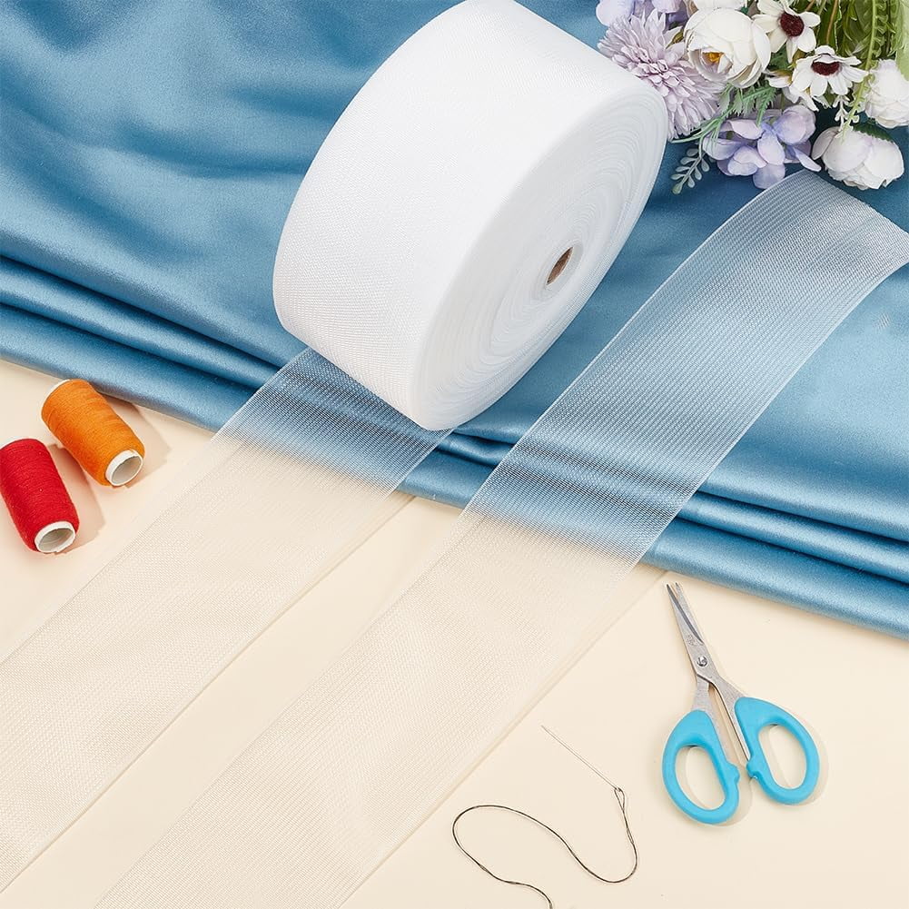 55 Yards Translucent Drapery Buckram 3 Inch White Heading Tape Sew-in Fabrics Drapes for Home Sewing Window Curtains Garment Accessories for DIY