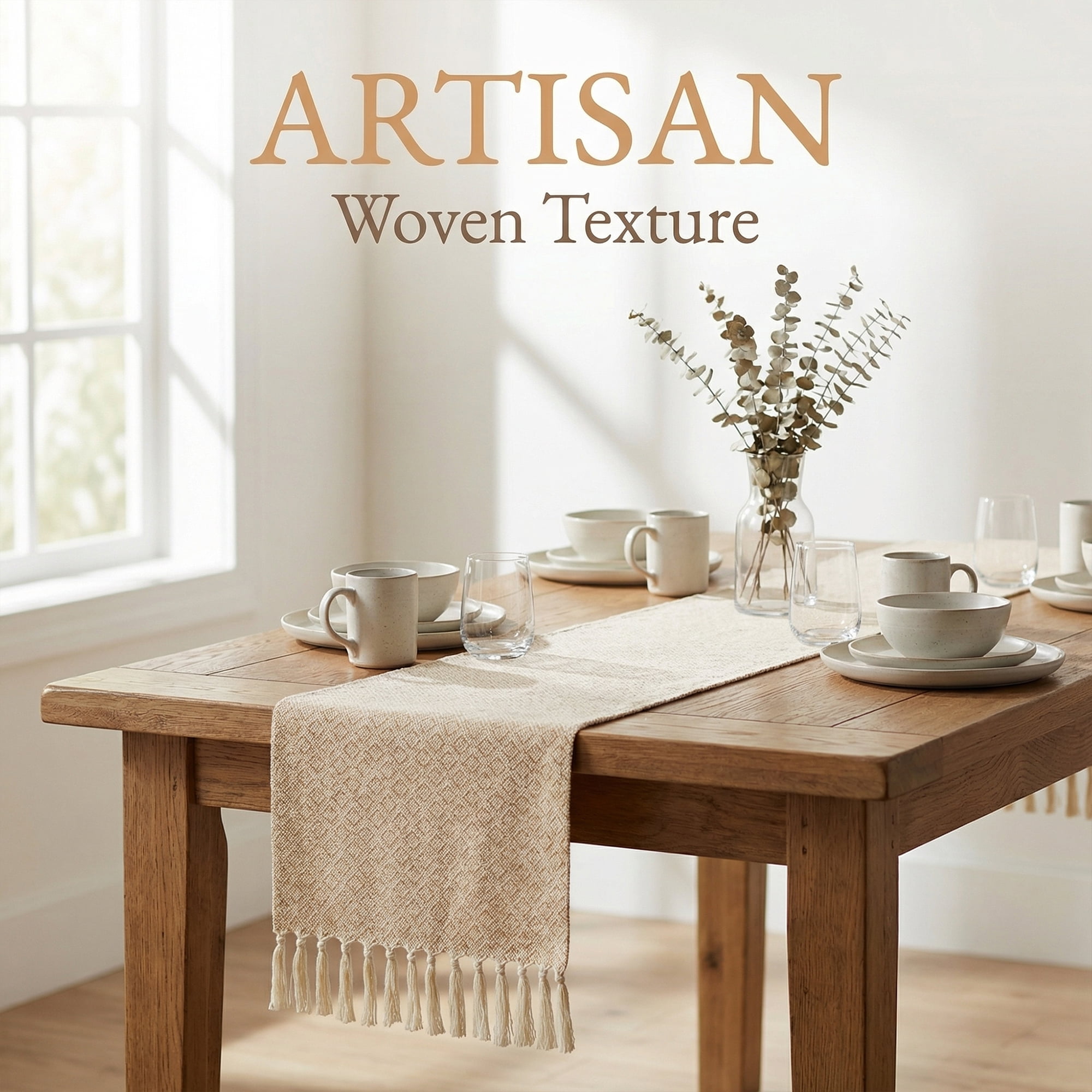 Unique Bargains Long Washable Tassels Table Runner for Decorations Small Squares 13"x72"