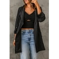 thumbnail image 3 of POGLIP Women's Black Drawstring Turndown Collar Hooded Outerwear, 3 of 6
