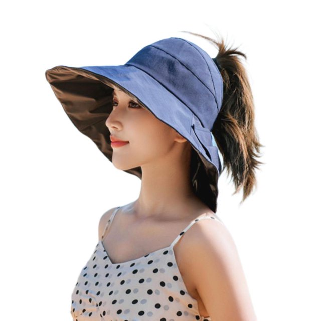 Protección solar Sombrero de sol de ciclismo de ala grande Cubierta anti-UV Cara Sombrero de copa vacío Sombrero para el sol para niñas Sombrero grande Sombrero de ala, Azul marino