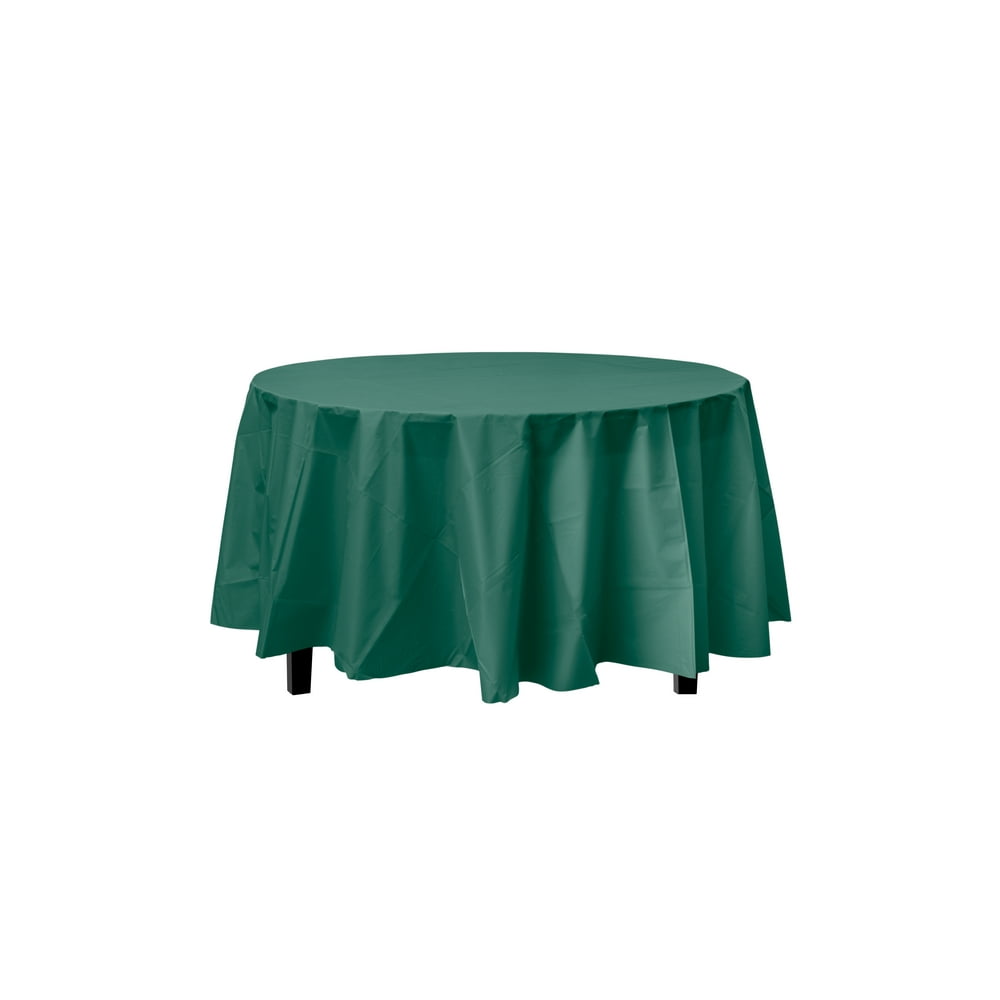 Bulk Premium Plastic Disposable 84 inch Round Tablecloth, Dark Green