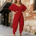 thumbnail image 2 of Jumpsuits for Women Casual Long Sleeve Off Shoulder Wide Leg Rompers,Red,M, 2 of 4