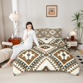 thumbnail image 4 of jejeloiu Rustic Western Aztec Queen Comforter Set,Retro Bohemian Geometric Bedding Sets,Brown Beige Bedding Comforter Set For Men Women,Home Decor Reversible,3-Piece, 4 of 8