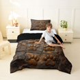 thumbnail image 3 of Manfei Stone Carved Paw Twin Comforter Sets, Rustic Animal Footprint Bedding Set, Dark Brown, Black Reversible, 2pcs, 1 Comforter and 1 Pillowcase, 3 of 7