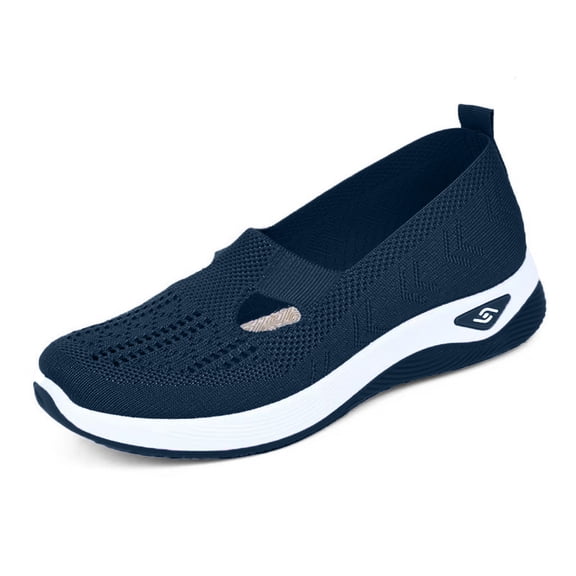Domzle Women's Orthopedic Walking Shoes,Woven Breathable Orthowalkway Womens Sneakers,Lightweight Non-Slip Arch Support Slip on Shoes Navy