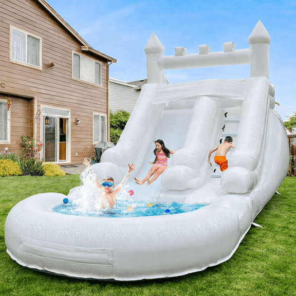 Connsann Commercial Grade White Water Slide with Splash Pool and Air Blower for Party/Rental , 13' x 21'