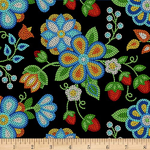 Tucson Beaded Strawberry Black, Fabric by the Yard