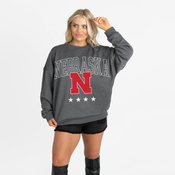 Women's Gameday Couture Charcoal Nebraska Huskers Oversized Rising Stars Premium Fleece Drop Shoulder Sweatshirt