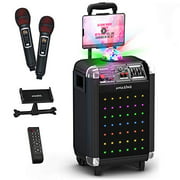 MASINGO Bluetooth Karaoke Machine for Adults and Kids - Portable Singing Equipment Set W/ 2 Wireless Microphones - PA Speaker System with Disco Ball, LED Lights & TV Cable- AMASING Soprano X1 (Black)