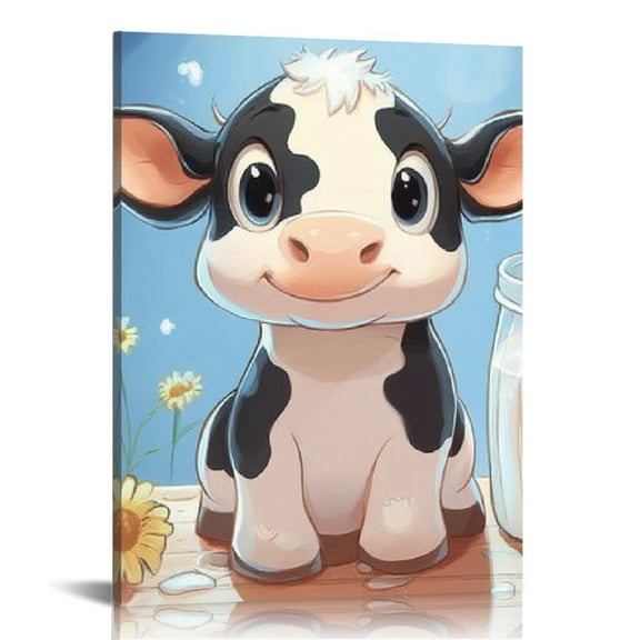 ZFLMY Cute Cow Canvas Wall Art Print On Canvas Home Decor Living Room Bathroom Office Bedroom | Perfect Gift for Mother's Day 12x16in