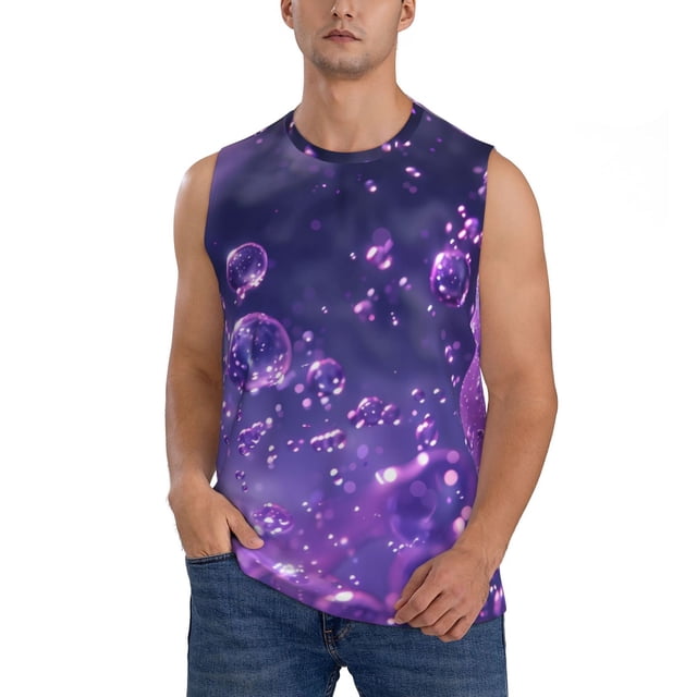 Fotbe Purple Bubble Abstract Art Men's Camiseta sin Mangas Estampada para Hombres, Playera Casual para Gimnasio, Entrenamiento, Playa-Large