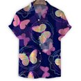 thumbnail image 3 of Camisa hawaiana con estampado de mariposa en 3D de dibujos animados, blusa de solapa de manga corta para hombre, camisetas casuales holgadas para vacaciones de verano en la calle, 3 of 5