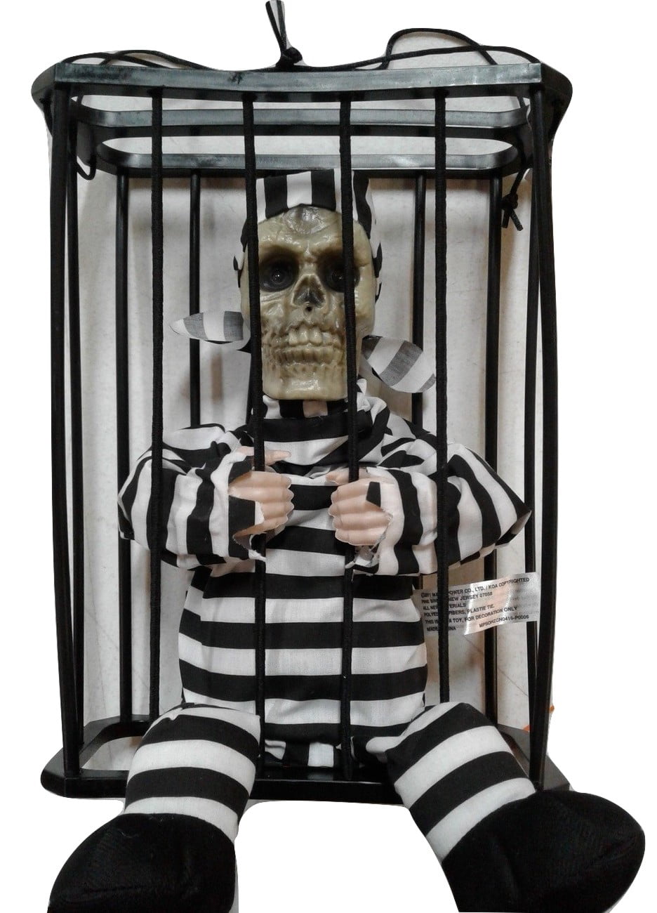 Movement Large Halloween Animated Caged Skeleton Prop Party Decoration Lights 