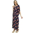 thumbnail image 3 of Bimba Women's Blue Floral Printed Pattern Cotton Caftan With Kimono Sleeve-20, 3 of 5