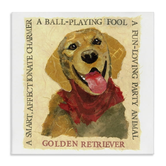 Stupell Industries Fun Golden Retriever Phrases Animals Painting Wrapped Canvas Art Print Wall Art, 17 x 17