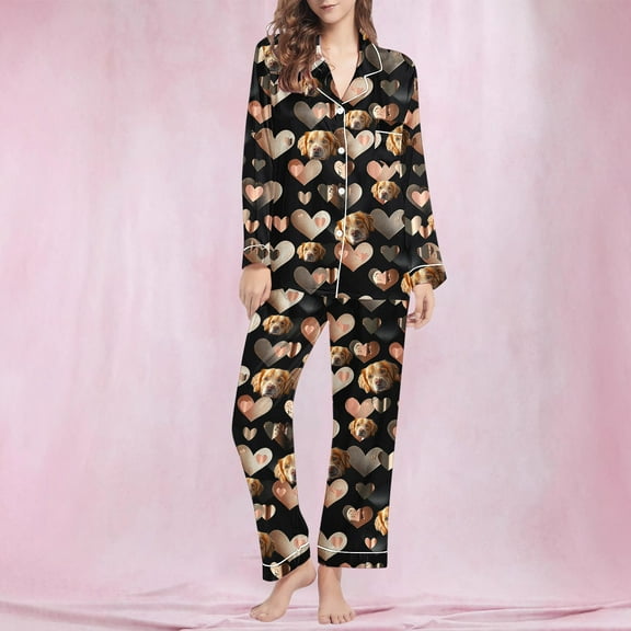 Mqqzkk Cute Pajamas Set For Womens Long Sleeve Button Up Graphic Print Funny Pjs Set Pajama Set Sleepwear L