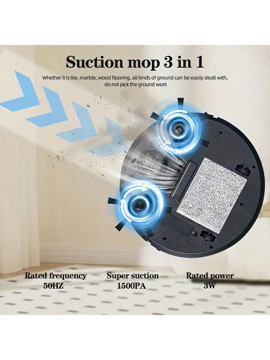 Robot Vacuum Cleaner with 1500Pa Strong Suction, 3-in-1 Robotic Vacuum for Hard Floors and Pet Hair, 150 min Runtime, Automatic Sweeper for Home Office Cleaning