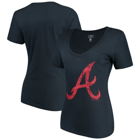 Atlanta Braves Mat - Women's 5th & Ocean by New Era Navy Atlanta Braves V-Neck Team T-Shirt