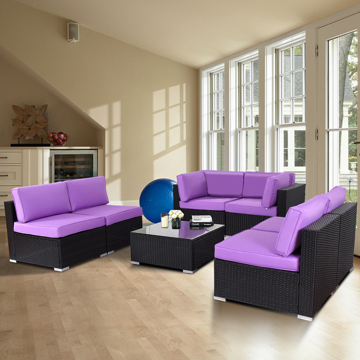 Costway 7 Pcs Rattan Wicker Patio Set Outdoor Sectional Sofa