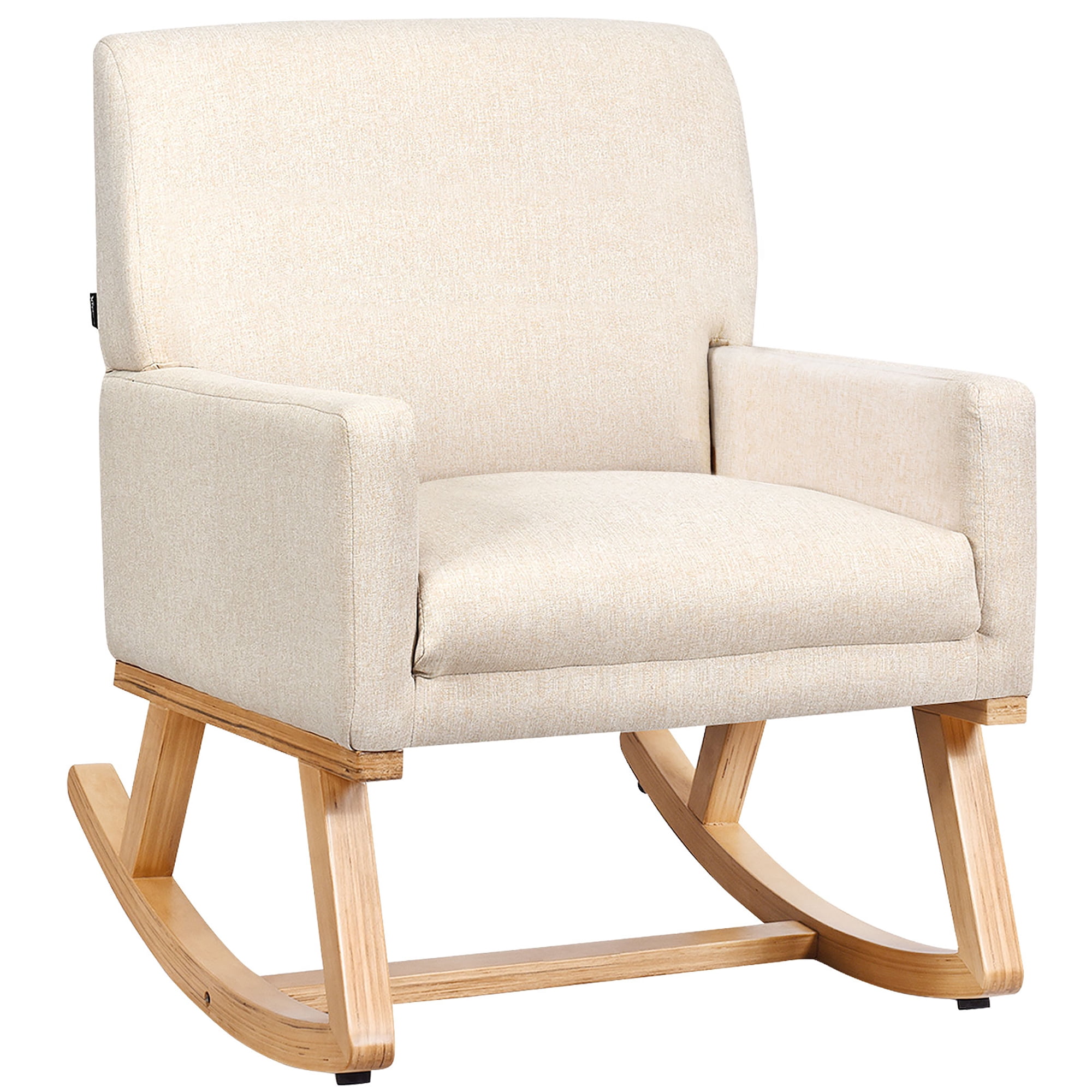 Beige Kimave Mid Century Modern Rocking Chair Velvet Tufted Upholtered Accent Chair for Living Room Bedroom 