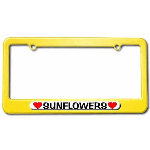 Sunflowers Love with Hearts License Plate Tag Frame, Multiple Colors