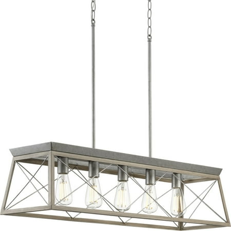 

Progress Lighting Briarwood Collection 5 Light Galvanized Farmhouse Linear Island Chandelier Light