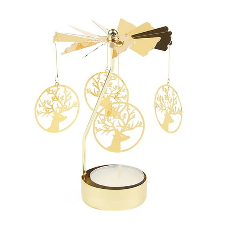 

EUBUY Gold Candlesticks Rotating(Round Deer)Romantic Rotation Spinning Carrousel Tea Light Candle Holder Dinner Wedding Bar Party
