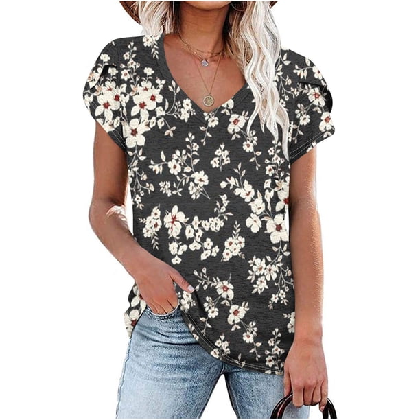 Fiudx Ofertas Flash Del Día Solo En Línea Camiseta Holgada con Cuello En V Estampada para Mujer