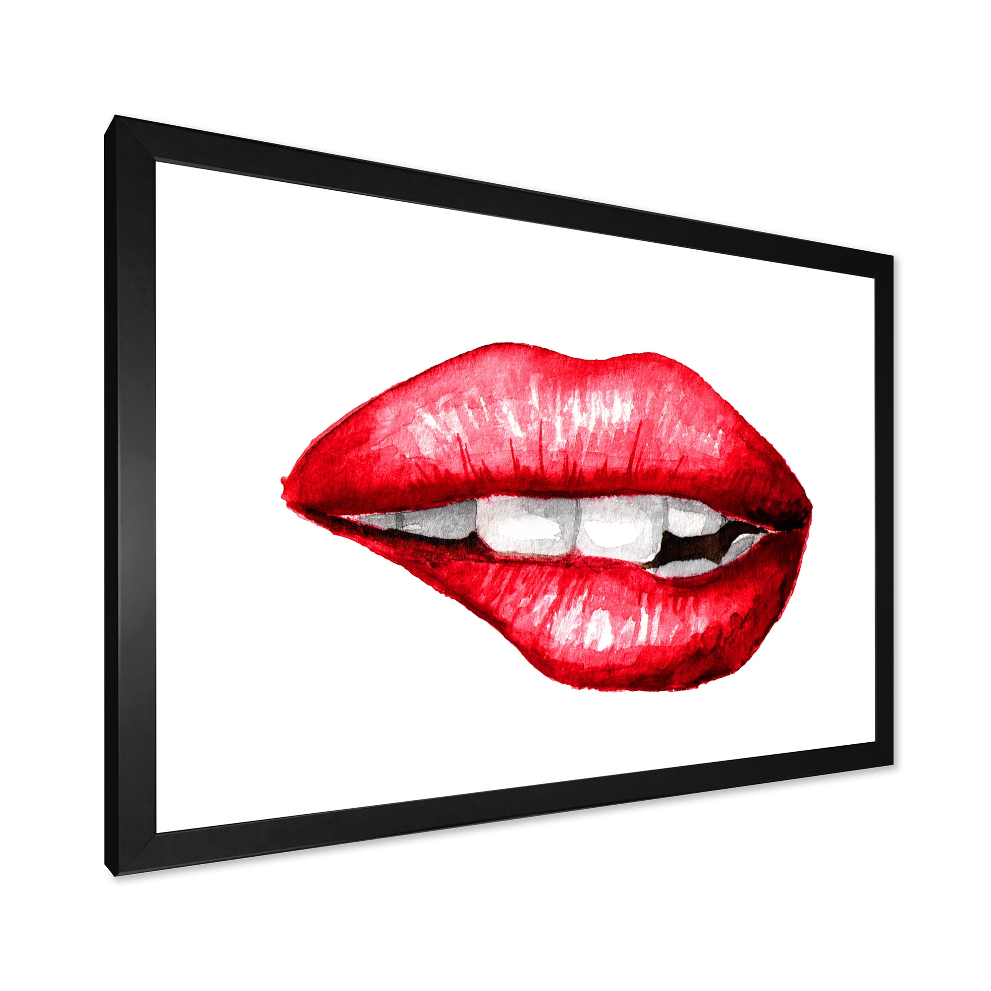 Designart 'Sexy Plump Puffy Girl Lips Biting' Modern Framed Art Print