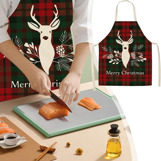 Linen Apron, holiday apron, durable fabric, classic style, foldable design, adjustable straps, cotton material, for kitchen, high-quality print, easy to clean, for baking, lightweight, for