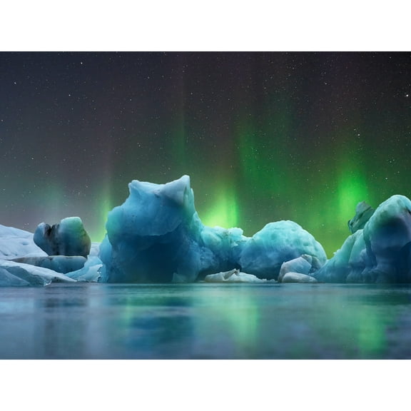Northern Lights Aurora Iceberg Photograph Extra Large XL Wall Art Poster Print