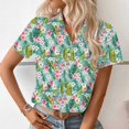 thumbnail image 4 of Puntoco Summer tops for women Clearance,Hawaiian Shirts Women Hawaii Tshirt Cool Floral Tropic Print Graphic Tees Tops Button Up Summer Vacation Shirt Multicolor XL(XL), 4 of 7