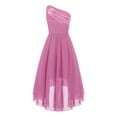 thumbnail image 2 of RUNQHUI Robe Formelle à une Épaule pour Filles, Ourlet Haut-Bas, Robe de Bal Princesse Danse, Rose 12, 2 of 7