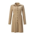 thumbnail image 3 of Women'S Long Sleeve Single Row Button Corduroy Shirt Dress Midi Maxi Casual Shift Dress Khaki L, 3 of 7