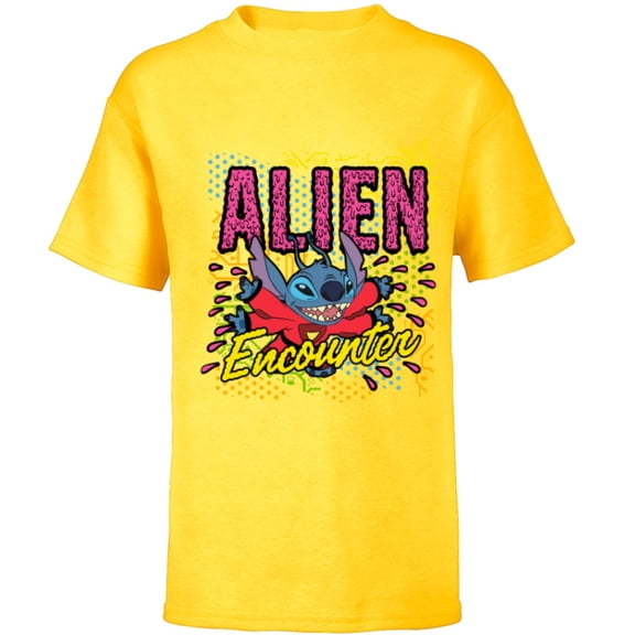 Disney Stitch Alien Encounter - Short Sleeve T-Shirt for Kids - Customized-Yellow
