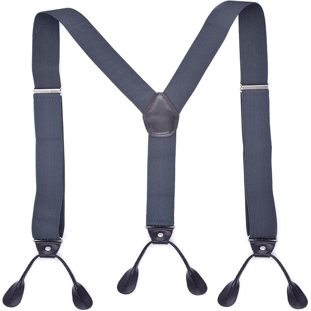 Men’s Suspenders, Y-Back 1.4 Inches Wide Adjustable Heavy Duty Button Leather End Elastic Suspender for Wedding Work,Dark Gray