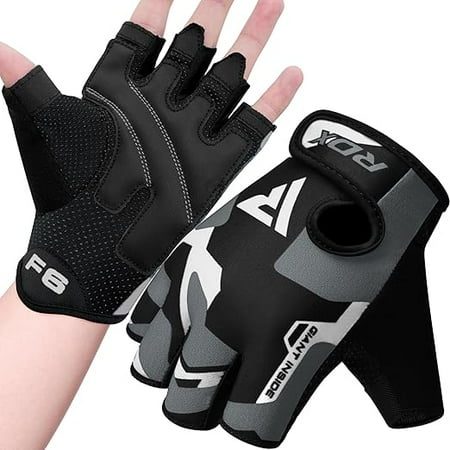 RDX Fingerless Weight Lifting Gloves Gym Workout Gloves for Men Bodybuilding Breathable Powerlifting Wrist Support Padded Palm Training Exercise, Gray, L