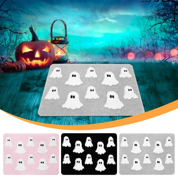 Felpudo de Halloween Espeluznante para Interiores y Exteriores, Antideslizante, Ideal para La Entrada o La Cocina | 40X60Cm Terciopelo Cristal | Estampado de Fantasma Blanco | Decoración Festiva de H