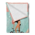 thumbnail image 2 of Graphic Beach Soft Flannel Fleece Throw Blanket, Abstract Summer Marine Cartoon Woman Cycling Underwater, Cozy Plush for Indoor and Outdoor Use, 60" x 80", Coral Pale Blue, by Ambesonne, 2 of 5