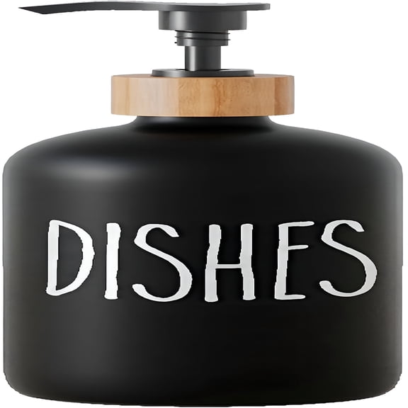 ACDANC Soap Dispenser,Dish Soap Dispenser for Kitchen Sink,Glass Hand Soap Dispenser,Modern Farmhouse Decor Dish Soap Pump for Bathroom,Kitchen Sink Decor (Black-Dishes)