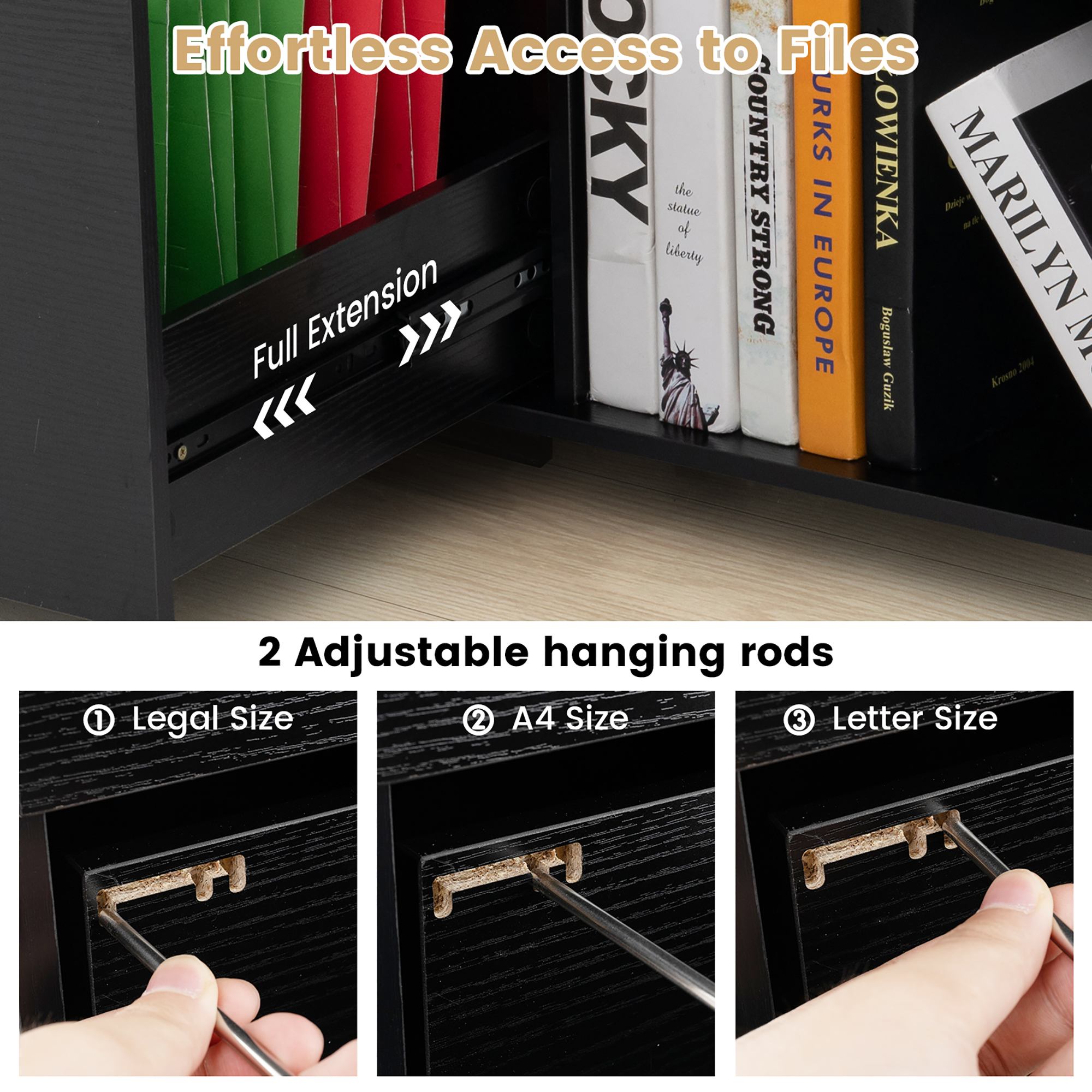 Gymax 3-Drawer Mobile File Cabinet w/ Open Adjustable Storage Shelf for Home Office Black