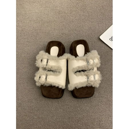 

Design Sense Niche Platform Fluffy Shoes Flip Flops Cotton Slippers Women s Shoes Fall and Winter Outer Wear Comfortable Casual Shoes Fur Slipper