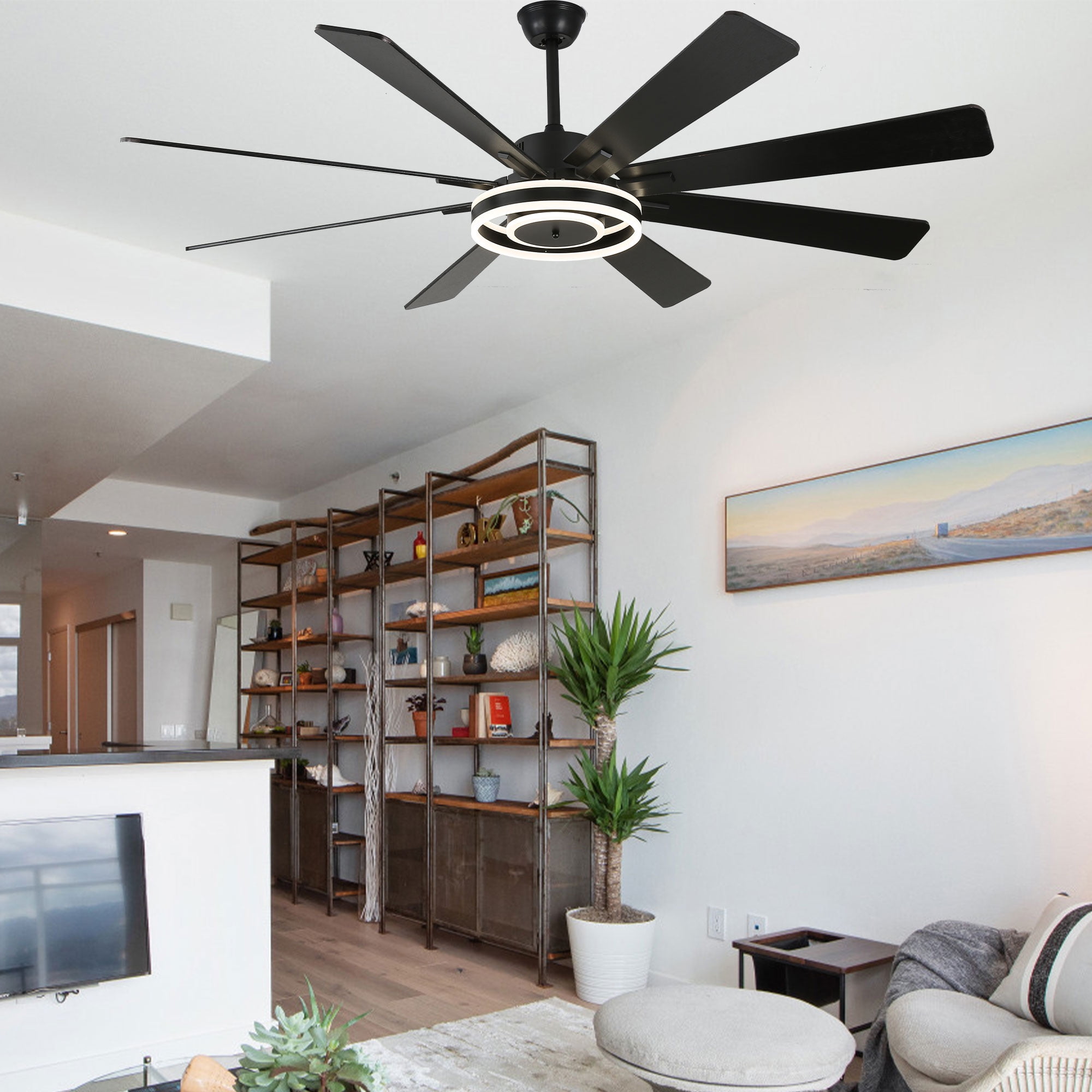 Bella Depot 72" Modern LED Ceiling Fan 6-Speed Reversible Chandelier With Dimmable Light and Remote Control