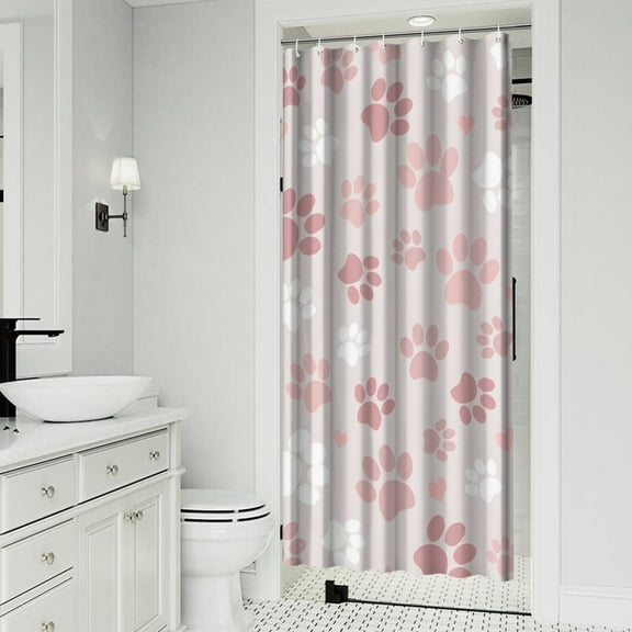 Pink Dog Paw Shower Curtain 36x72in ,Bathroom Decorative Shower Curtains Set with 12 Hooks,Modern Waterproof Washable Shower Curtain
