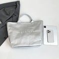 thumbnail image 7 of Soft Glossy PVC Tote Bag for Women, Silver, Lightweight Large Handbag for Daily Shopping Commute, 7 of 7