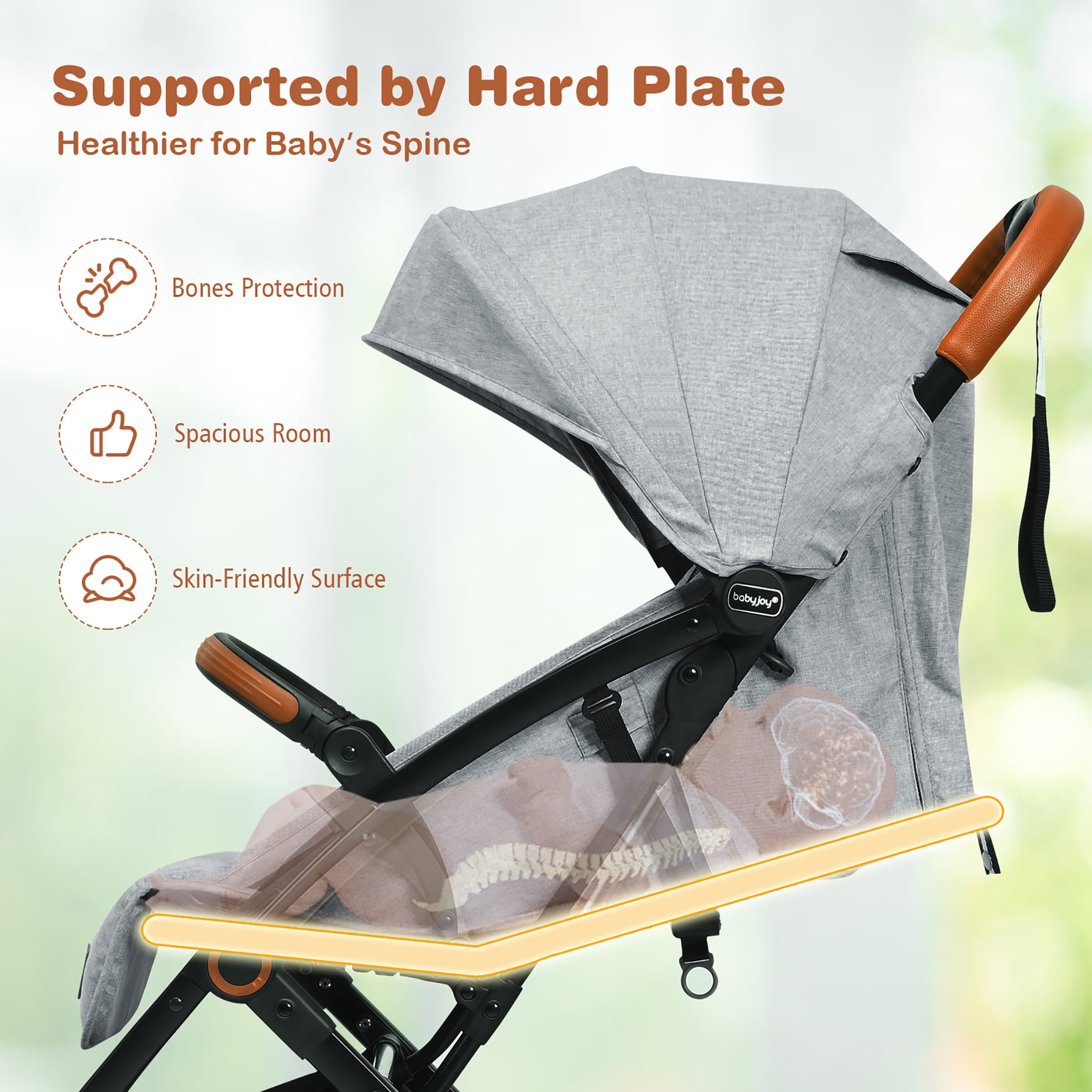 Babyjoy Lightweight Baby Stroller Aluminium Frame with Net for Travel 15 lbs Gray