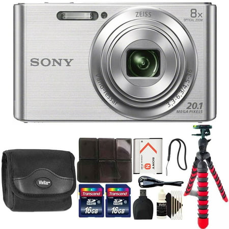 Sony DSC-W830 20.1MP Point and Shoot Digital Camera (Silver) with 32GB Accessory